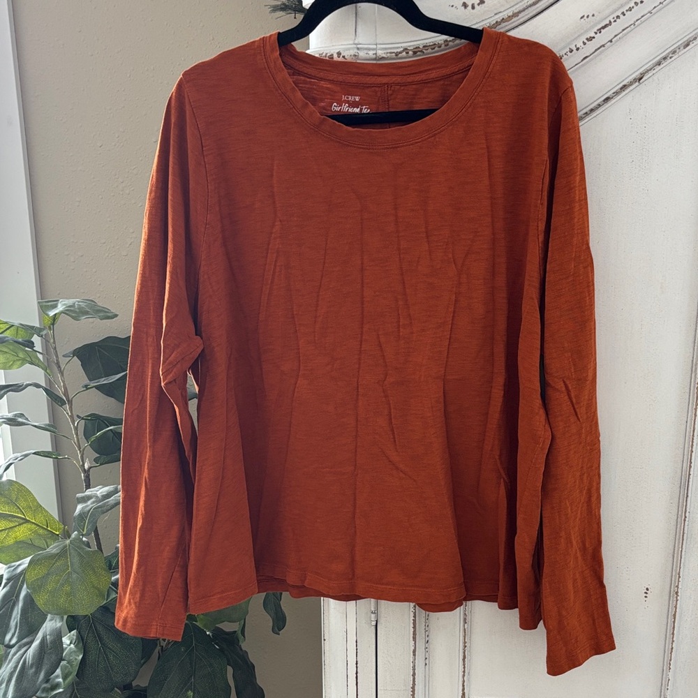 J. Crew Girlfriend Long Sleeve Tshirt Orange Copper Size 3X 100% Cotton